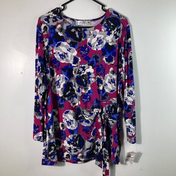 Kasper Tops - Womens Kasper‎ Floral Side Tie 3/4 Sleeve Stretch Top 2X NWT